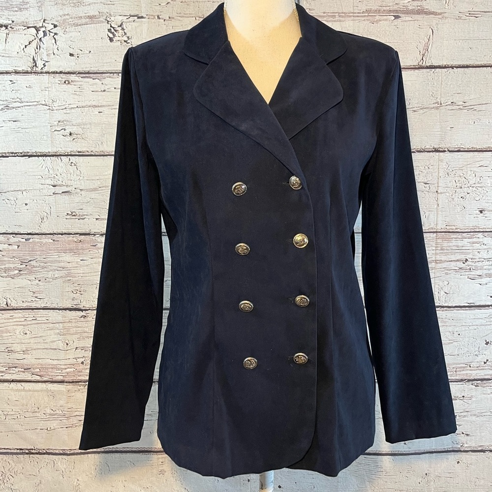 HELENE BLAKE Vintage 90's Women's Blazer Navy w Silver Buttons-8P